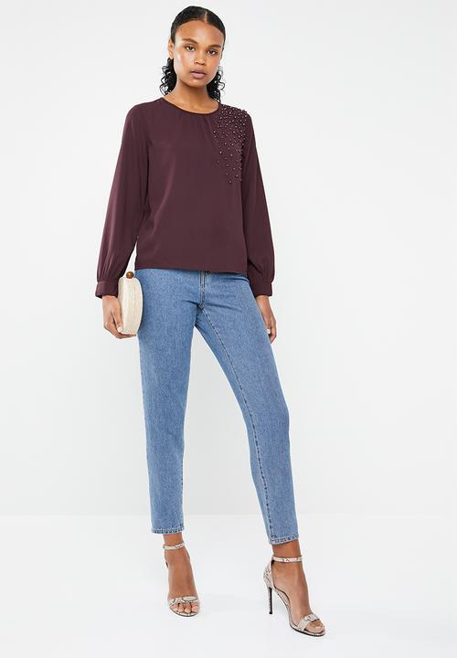 Vero Moda - Dagmar long sleeve midi blouse - burgundy