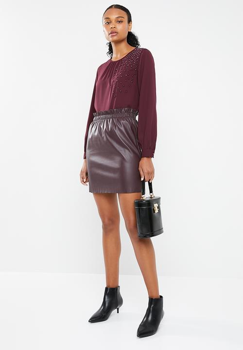 Vero Moda - Riley ruffle short skirt - burgundy