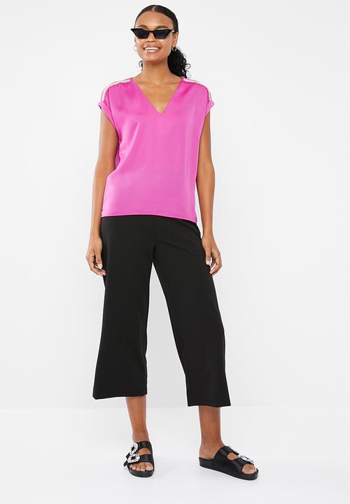 Vero Moda - Dean mix short sleeve wide top - pink
