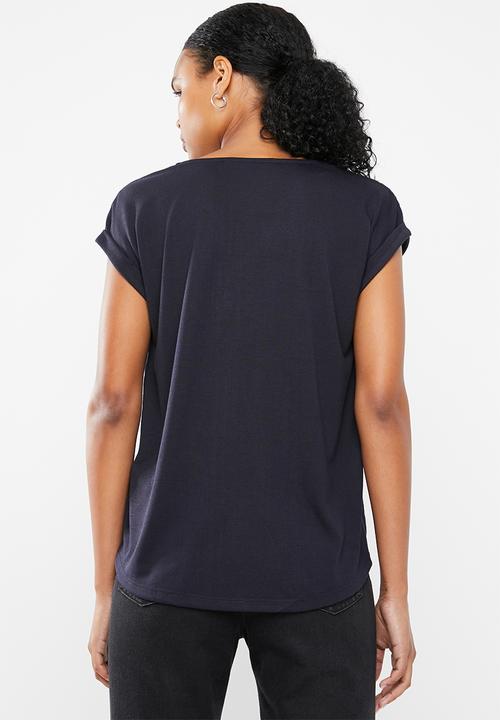 Vero Moda - Dean mix short sleeve wide top - navy