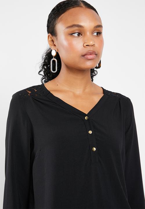 Vero Moda - Debbie lace long sleeve top - black