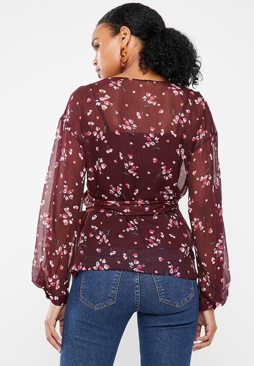 Vero Moda - Maya 3/4 wrap blouse - wine