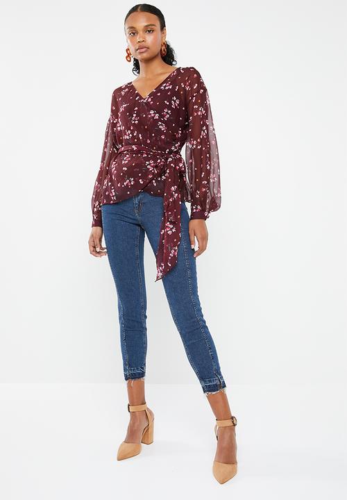 Vero Moda - Maya 3/4 wrap blouse - wine