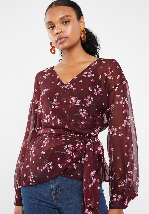 Vero Moda - Maya 3/4 wrap blouse - wine
