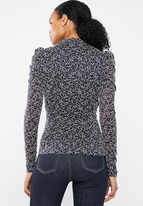 Vero Moda - Desiree long sleeve lace blouse - navy
