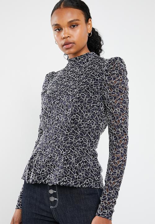 Vero Moda - Desiree long sleeve lace blouse - navy