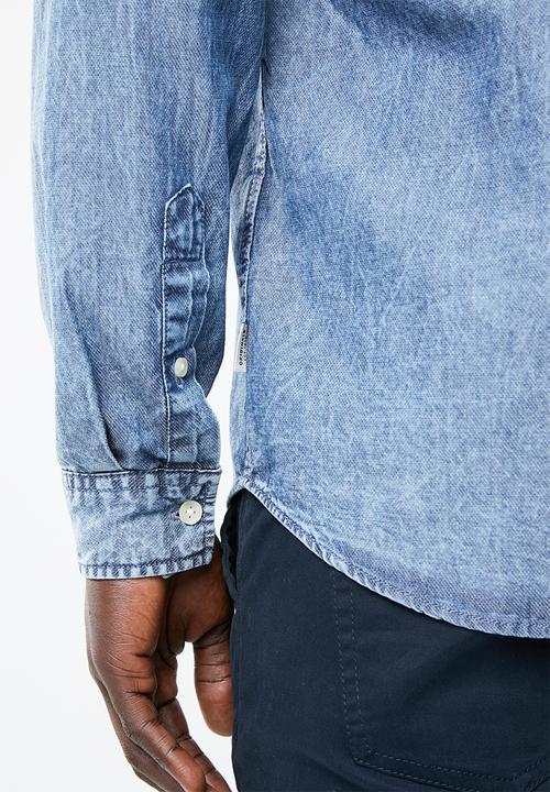 Jack & Jones - Mason long sleeve zip through shirt - blue