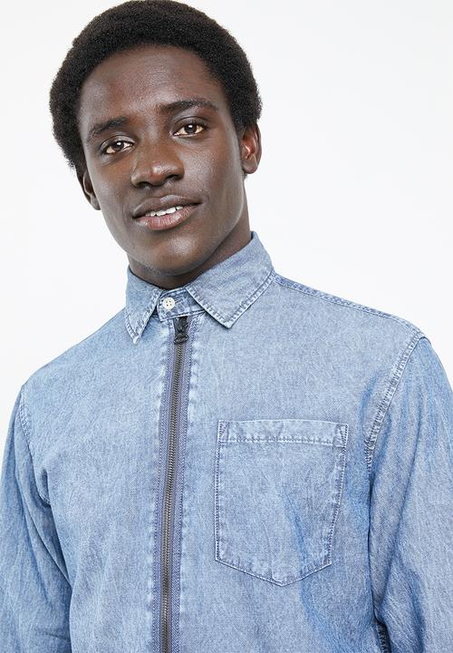 Jack & Jones - Mason long sleeve zip through shirt - blue