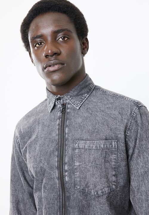 Jack & Jones - Mason long sleeve zip through shirt - black