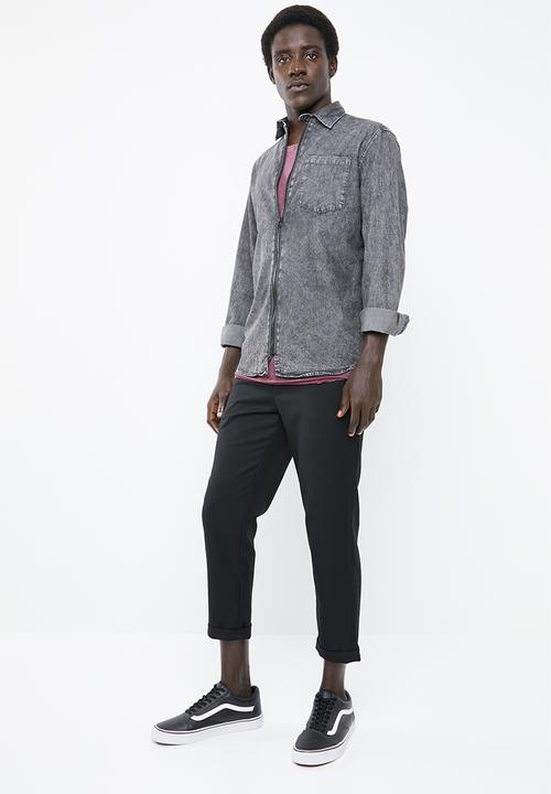 Jack & Jones - Mason long sleeve zip through shirt - black