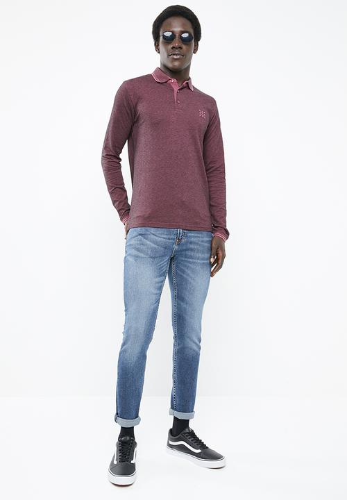 Only & Sons - Stan long sleeve fitted polo tee - purple