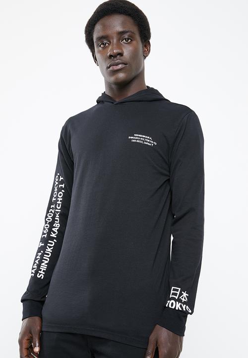 Only & Sons - Dean long sleeve tee hoodie - black