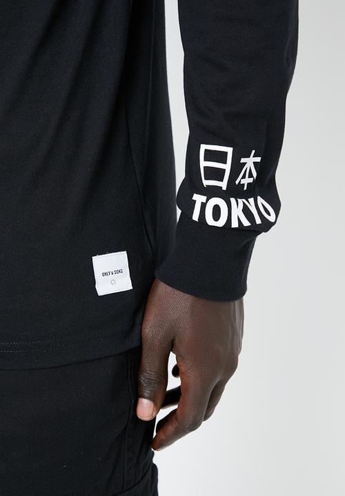 Only & Sons - Dean long sleeve tee hoodie - black