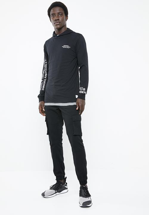 Only & Sons - Dean long sleeve tee hoodie - black