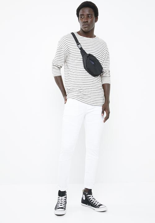 S.P.C.C - Cut & sew white feather skinny intricate front roping - white