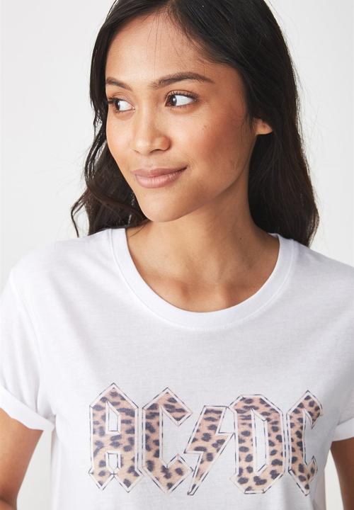 Cotton On - Tbar fox graphic tee ACDC leopard - white