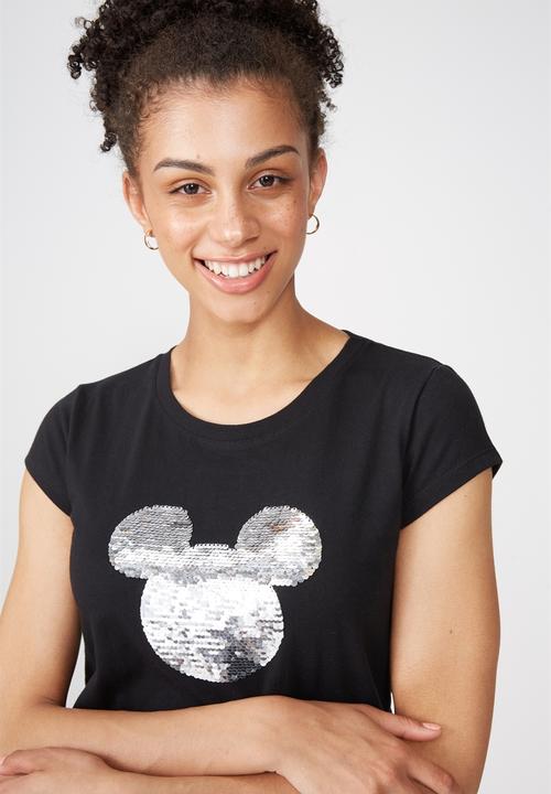 Cotton On - Tbar Rachael graphic Mickey sequins tee - black