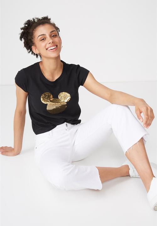 Cotton On - Tbar Rachael graphic Mickey sequins tee - black