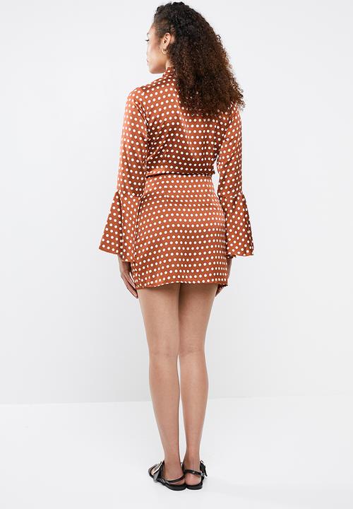 Missguided - Wrap front polka dress - bronze