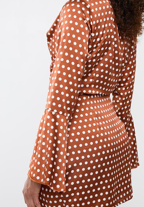 Missguided - Wrap front polka dress - bronze