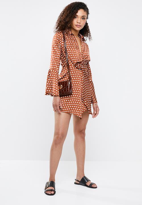 Missguided - Wrap front polka dress - bronze