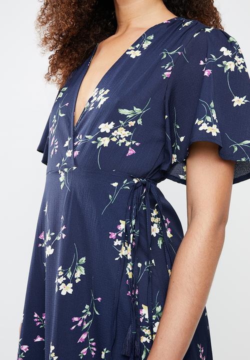 Missguided - High low wrap front midi tea dress - blue