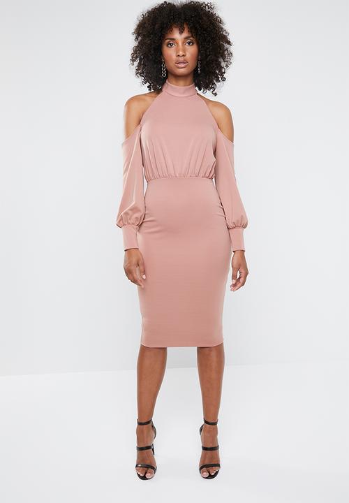 cold shoulder halter dress