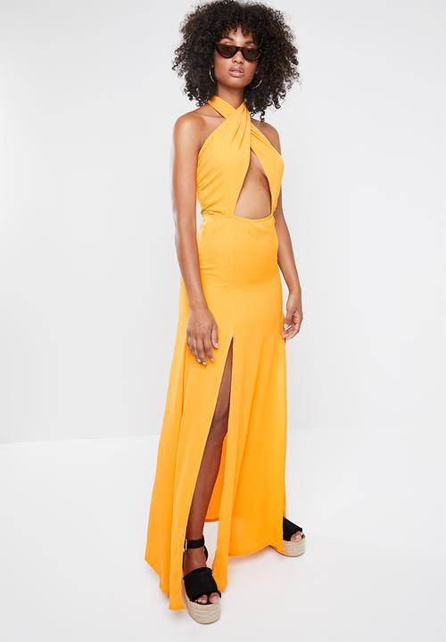 Missguided - Cut out tie front maxi dress - yellow