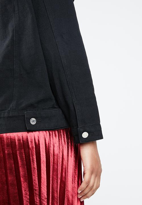 Missguided - Oversized teddy faux fur denim jacket - black