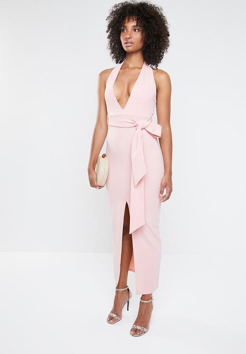 Missguided - Plunge tie waist maxi dress - pink