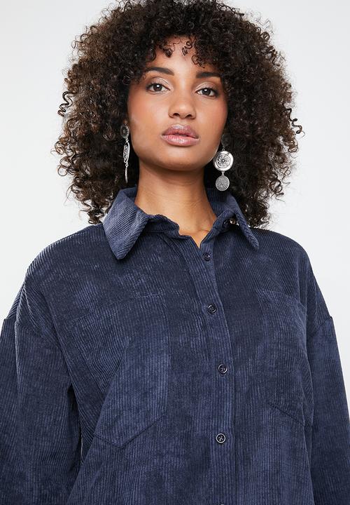 Missguided - Oversized shirt dress corduroy - navy