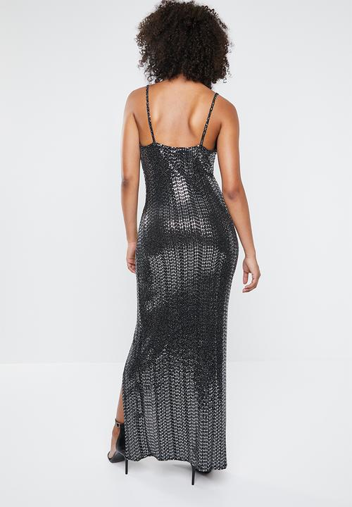 Missguided - Sequin cowl neck side split maxi dress - black