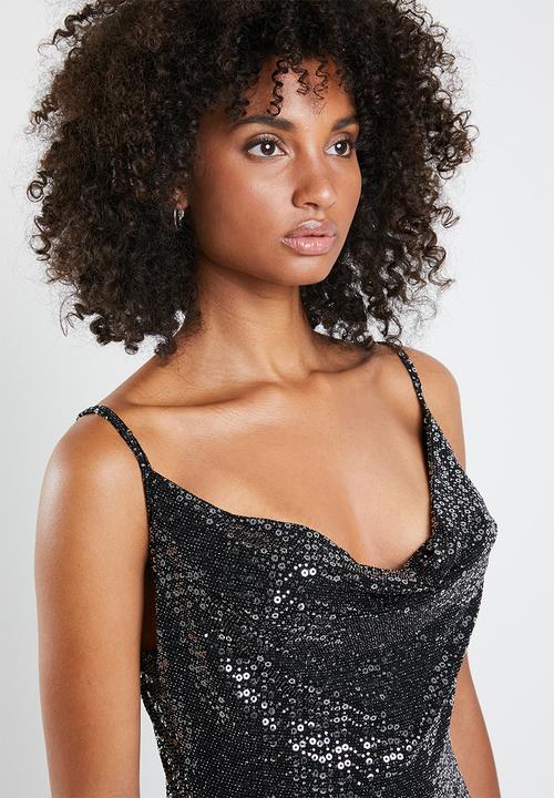 Missguided - Sequin cowl neck side split maxi dress - black
