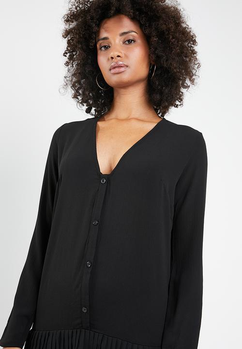 Missguided - Pleated hem long sleeve shift dress - black