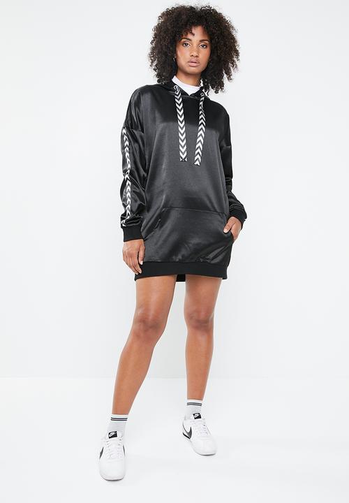 Missguided - Mono sports tape oversized hooded dress - black