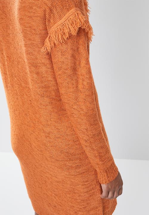 Vero Moda - Fringi long sleeve boatneck dress - rust