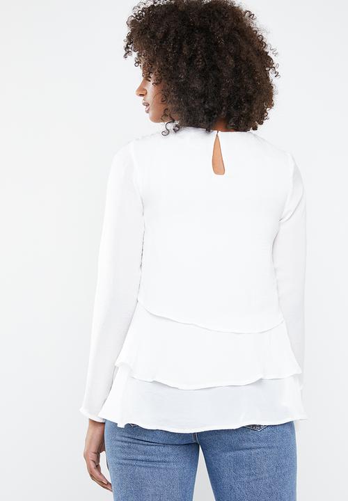Missguided - Long sleeve frilled top - white