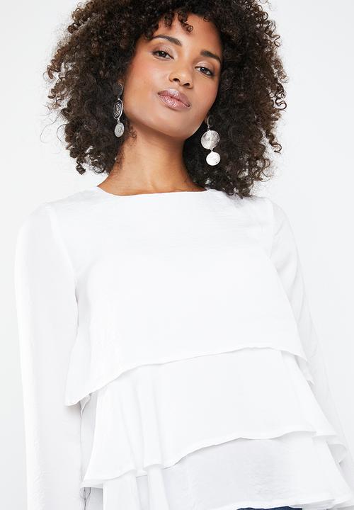 Missguided - Long sleeve frilled top - white