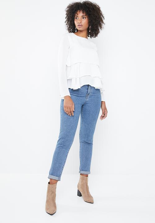 Missguided - Long sleeve frilled top - white
