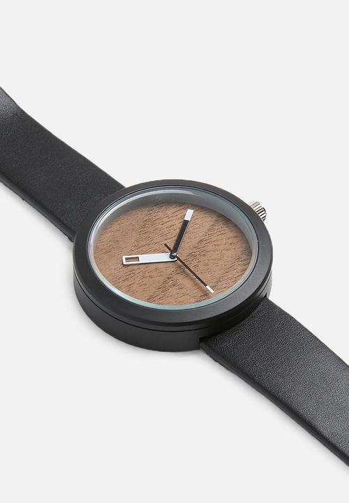 Joy Collectables - Marco wooden face watch - black