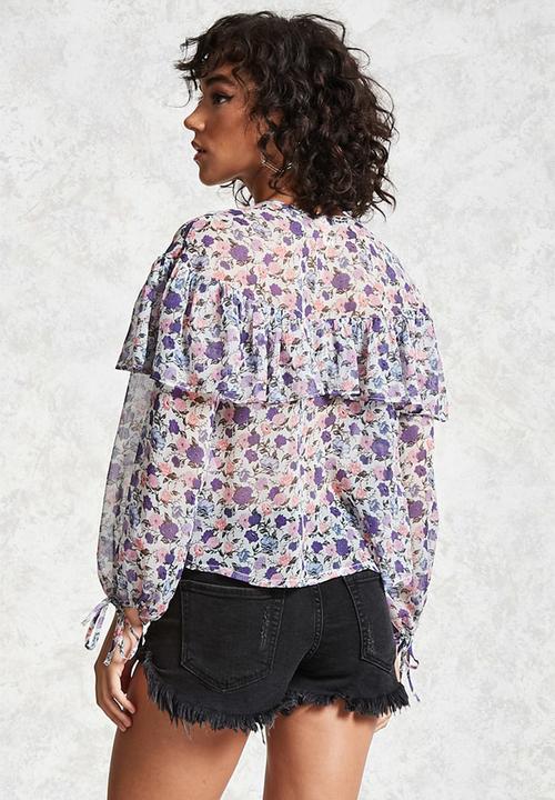 Forever21 - Floral blouse with tie detail - purple