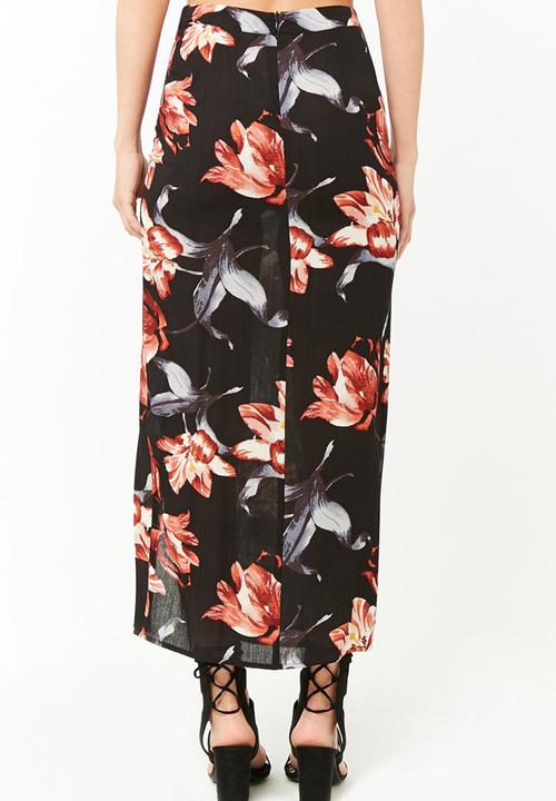 Forever21 - Floral wrap skirt - black