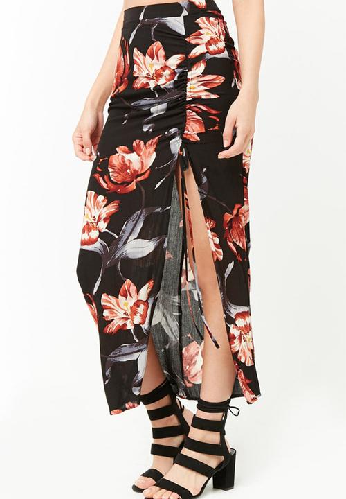Forever21 - Floral wrap skirt - black
