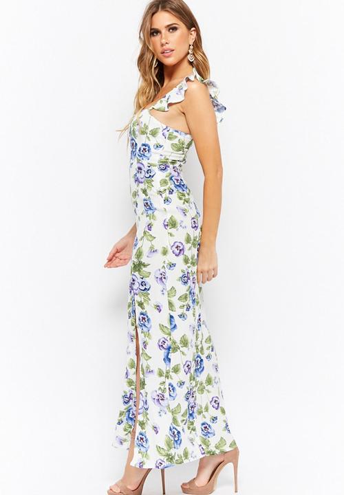 Forever21 - Floral maxi with side slit - white & blue