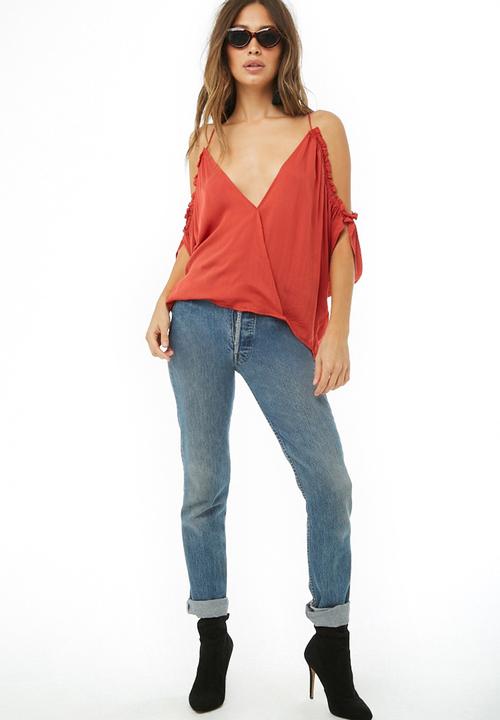 Forever21 - Cold shoulder deep v top - red