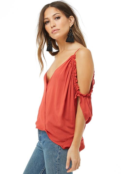 Forever21 - Cold shoulder deep v top - red
