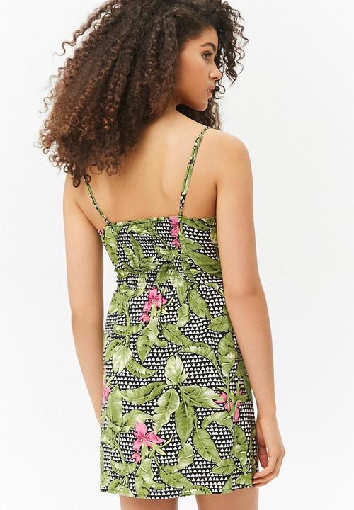 Forever21 - Floral mini babydoll dress - black & green
