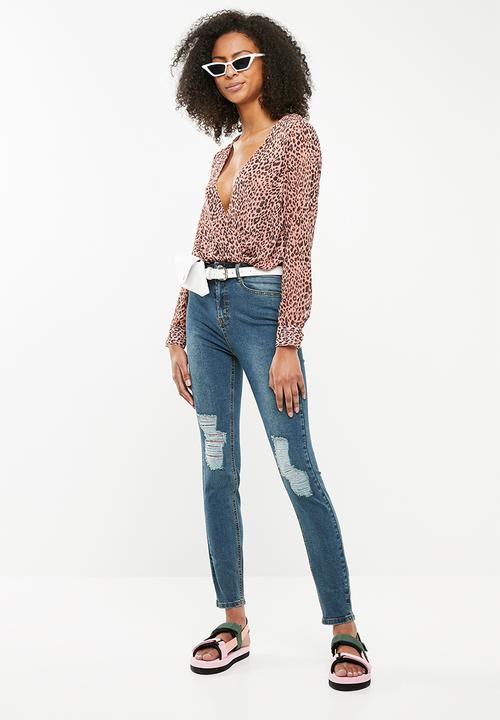 Missguided - Animal print wrap bodysuit - pink