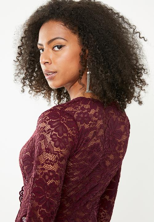 Missguided - Lace-wrap bodysuit - burgundy 