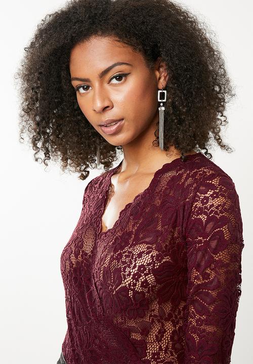 Missguided - Lace-wrap bodysuit - burgundy 